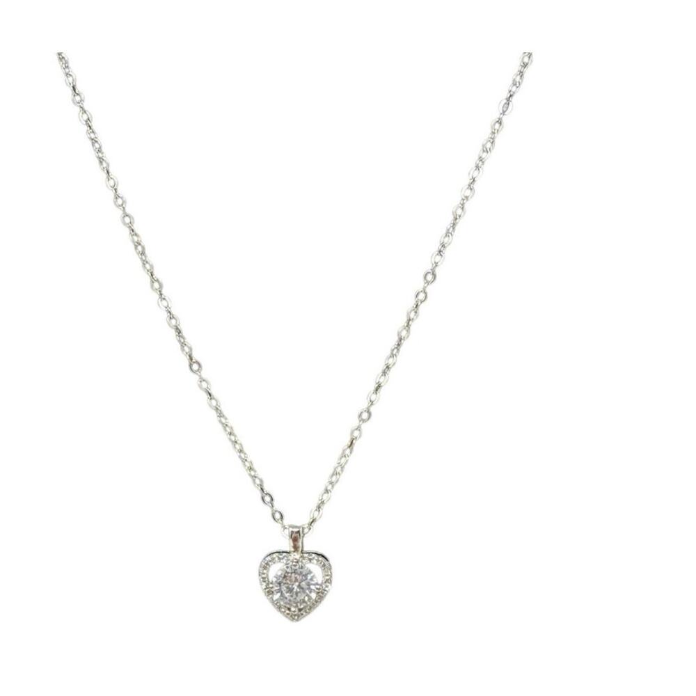 Silver Tone Sparkling Mini Heart‎ Pendant Necklace Fashion Jewelry 17 Inch